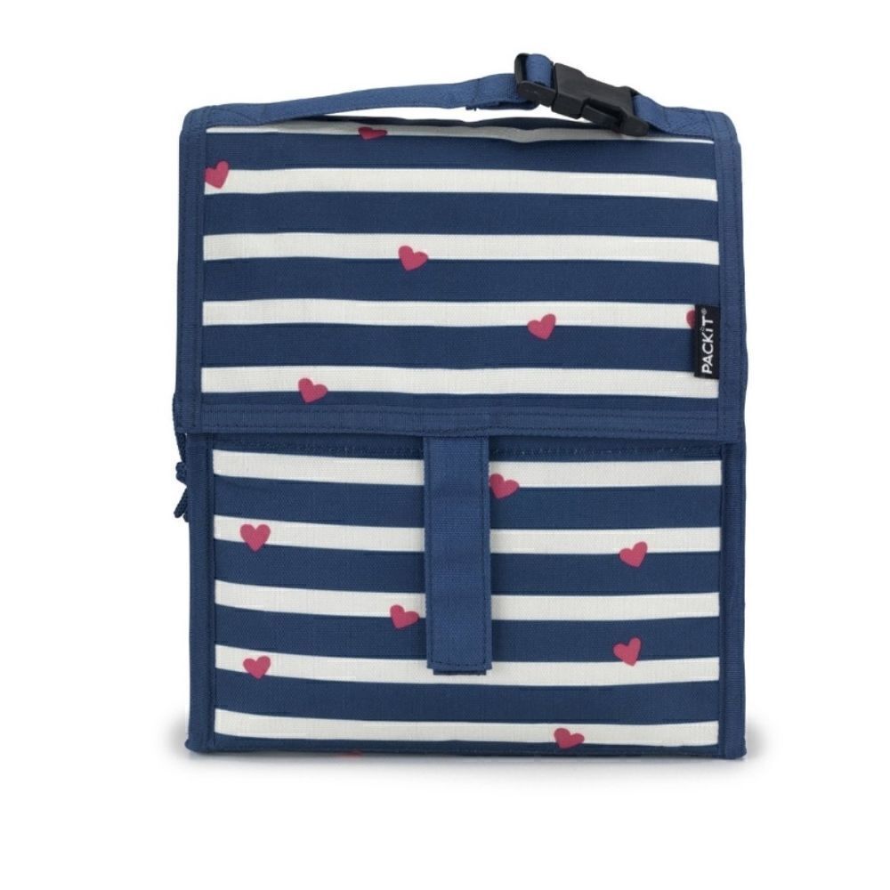 Packit Freezable Lunch Bag Hearts Navy White stripes